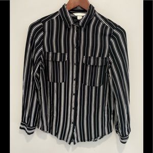 H&M button down black white stripe size 4